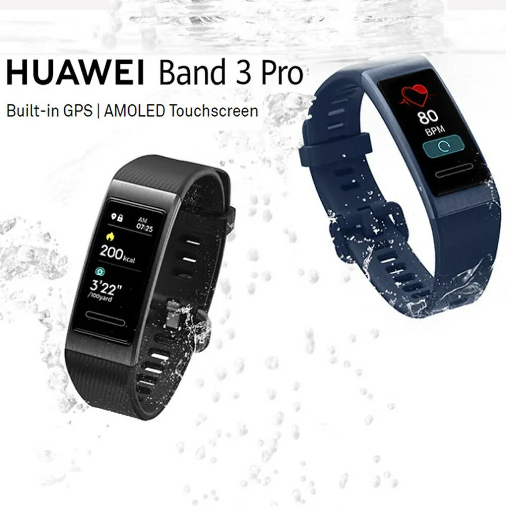 Для huawei Band 3 Pro встроенные gps Смарт часы AMOLED сенсорный экран 50 м водонепроницаемый браслет для часов