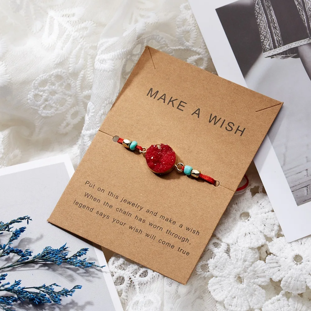 Rinhoo загадать пожелание Красочный натуральный камень тканый бумажный браслет карта Регулируемый счастливый красный String браслеты Femme модные ювелирные изделия