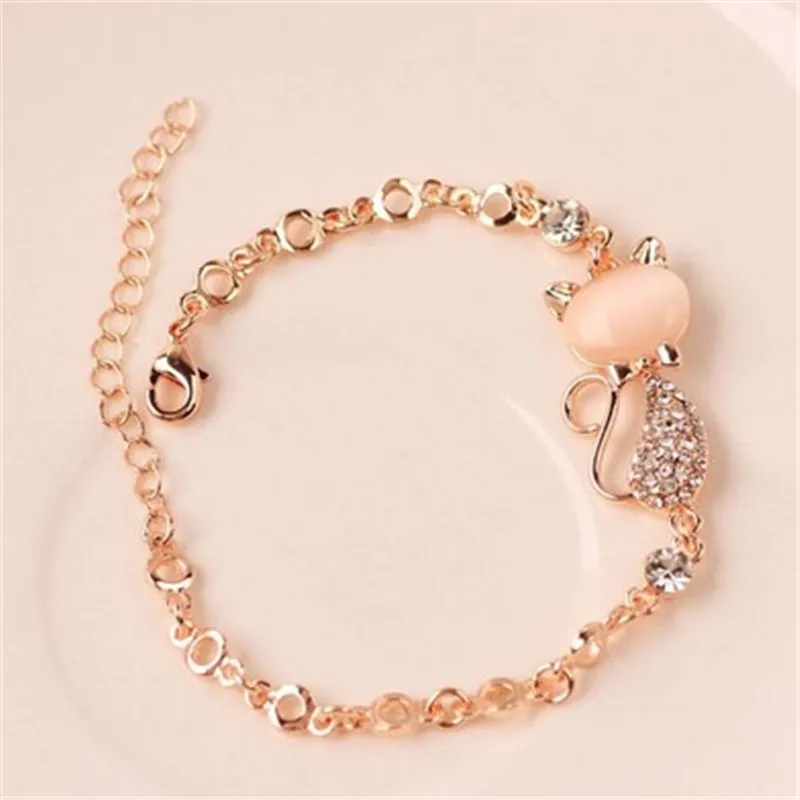 

iMucci Lovely Cat Pendant Bangle Women Ladies Elegant Crystal Opals Rhinestone Bangle Bracelet Chain Jewelry Gift Accessories