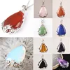 Gift Lapis Rhodonite Purple Crystal Aventurine Opal Carnelian Onyx Rose Pink Quartz Teardrop Inlaid Alloy Flower Pendant 1 PCS ► Photo 1/6