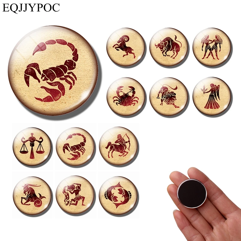 

Constellation fridge magnet Zodiac 30MM refrigerator magnets Leo Scorpio Aries Pisces gift fridge sticker Home Decor Accessories