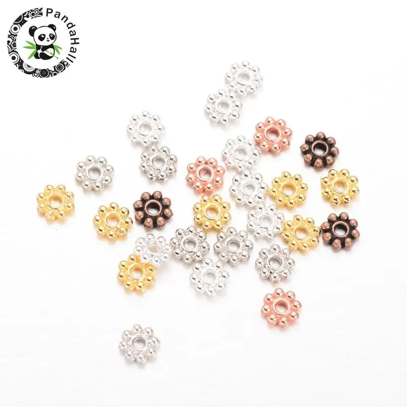 

300pcs Flower Alloy Bead Spacers for Jewelry Making, Mixed Color, 5x1.5mm, Hole: 1mm