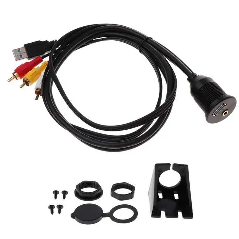 

Car/Boat/Motorcycle Dash Flush Mount USB 3RCA Male 3.5mm AUX Extension Cable
