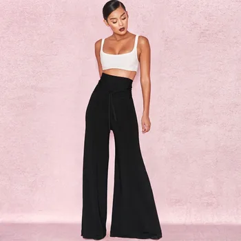 

High Quality Fashion Women Sets Short Vast Long Flare Pants Solid Rayon Bandage Sets