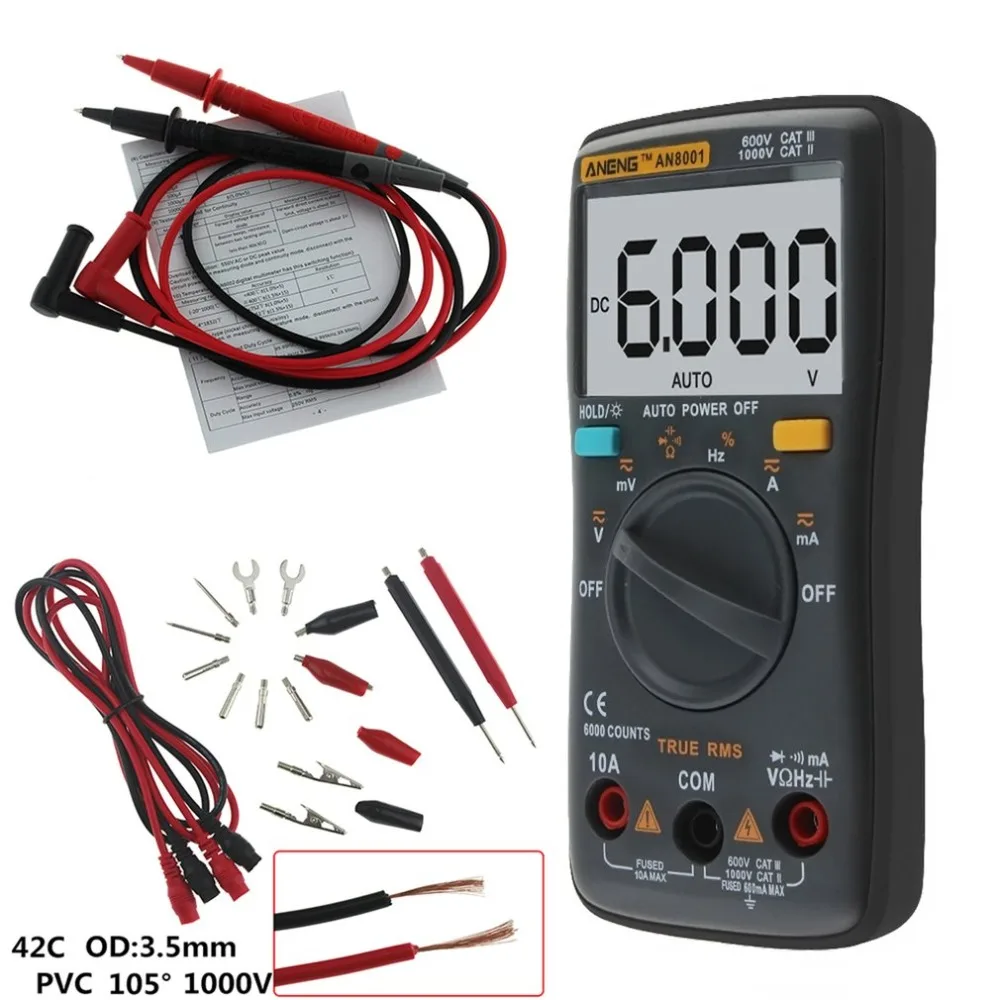 

AN8001 AN8004 LCD Digital Multimeter 6000 Counts Backlight AC/DC Ammeter Voltmeter Ohm Meter Tester