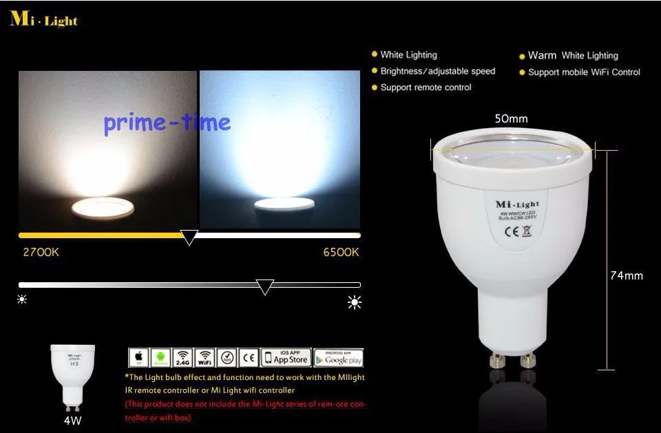 10 шт. Mi. light 2.4 г GU10 5 Вт CCT двойной белый свет лампы, Цвет Температура регулируемый, AC85-265V, wi-Fi Совместимые, оптовая продажа