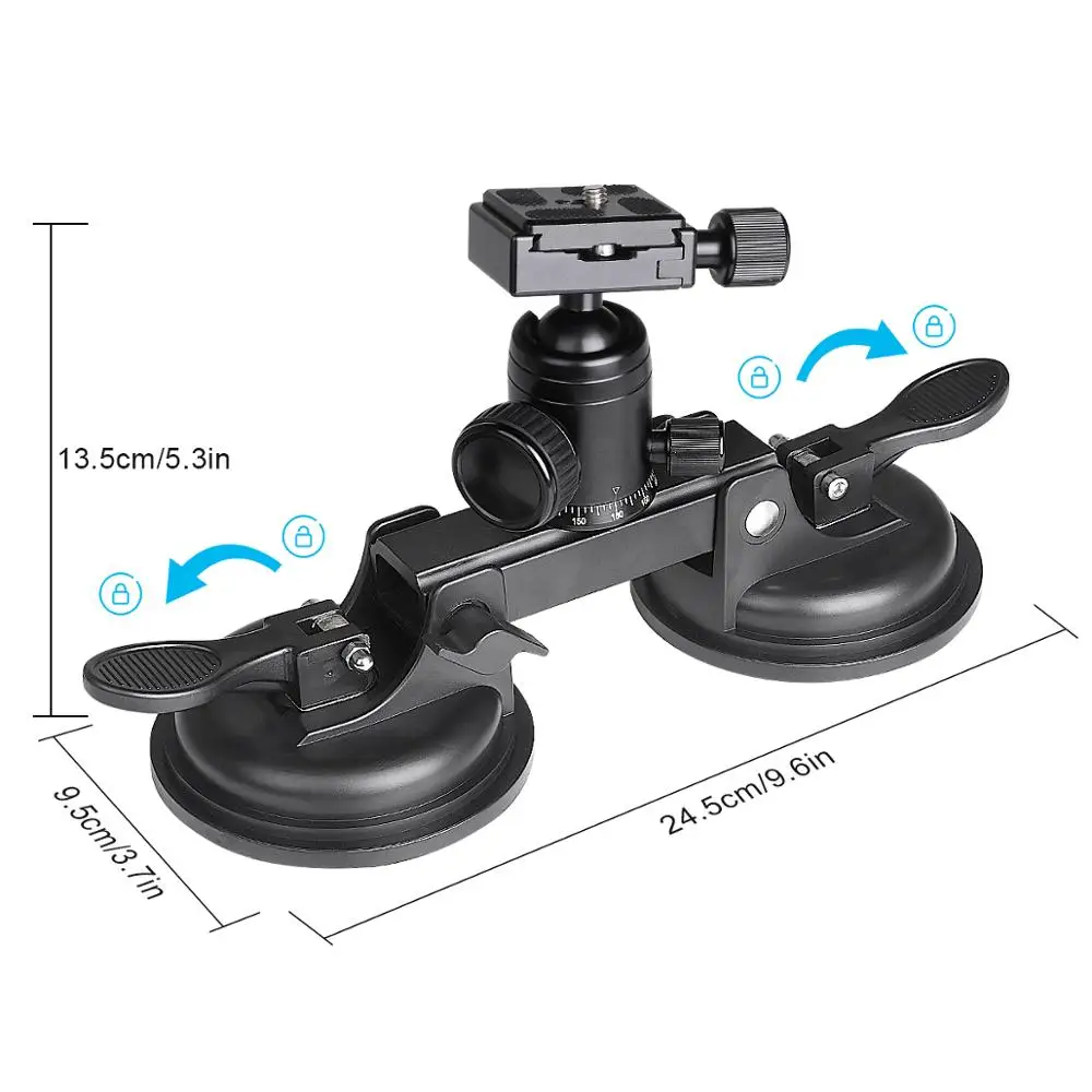 Double Vacuum Suction Cup Heavy Duty Camera Holder Mount for Canon Nikon Sony DSLR Camcorder Windshield Car Roof Top Filming