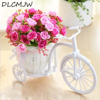 

Artificial flowers Silk Roses plastic bicycle desktop decorative Rose bonsai plant Fake flowers for Wedding decorative flower