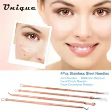 4 шт. для ухода за кожей, против акне иглы для лица Прыщи комедоны иглы для удаления черных точек из нержавеющей стали двухсторонний инструмент для очистки лица
