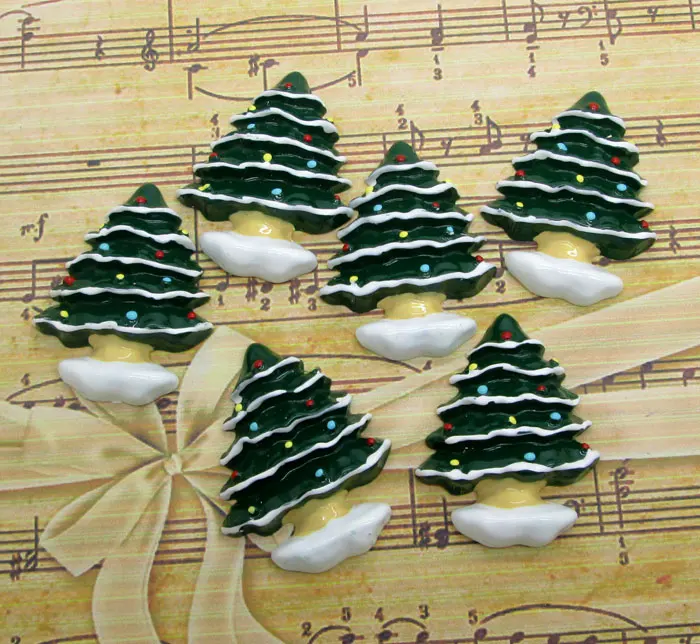 

LF 10Pcs Resin Christmas Tree Decoration Craft Flatback Cabochon Embellishments For Scrapbooking Kawaii Cute Diy Accessories