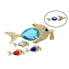 2016 Real Capacity Crystal Diamond Fish USB Flash Drive Pen Drive 16GB 32GB 64gb USB 2.0 necklace jewelry Memory Disk USB Stick