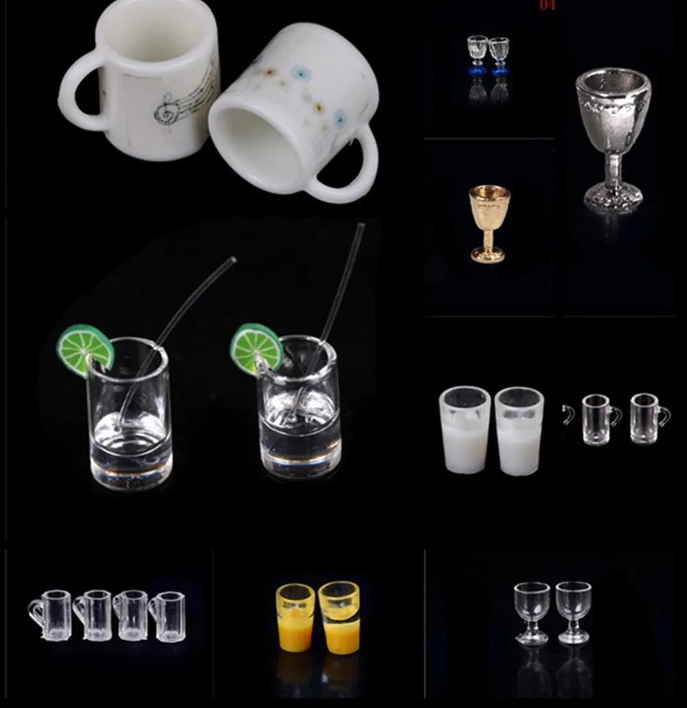 

1/2/4/10/13pcs 1/12 Wine Glass Cups Dollhouse Miniature Goblet Glass Cup Beer Mug Doll House Kitchen Furniture Toys Accessories