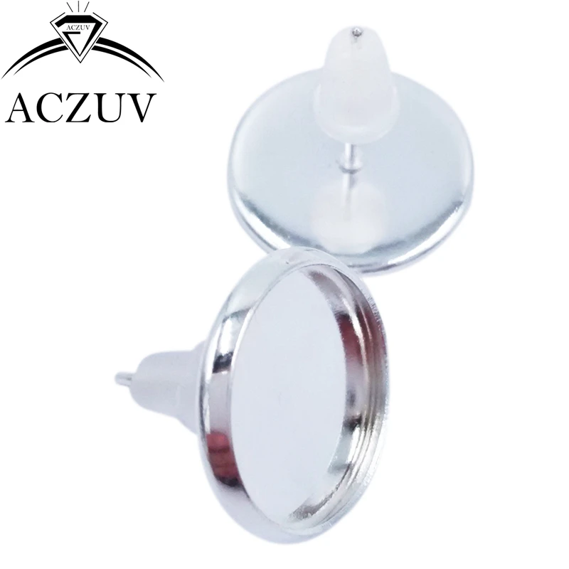 1000pcs Silver Color 8mm 10mm 12mm 14mm 16mm Bezel Stud Earring Blank Cabochon Base Setting Post with Rubber Backs BES013 | Украшения и