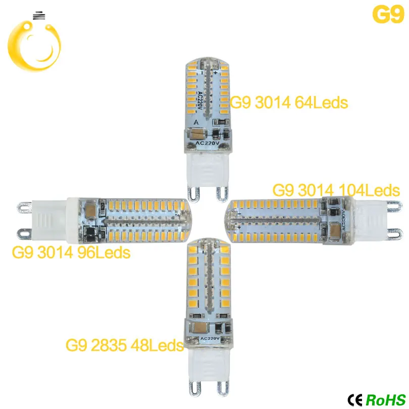 5 шт./лот G9 G4 Светодиодная лампа SMD2835 3014 AC220V 3 Вт 7 8 10 12 360 градусов хрустальная