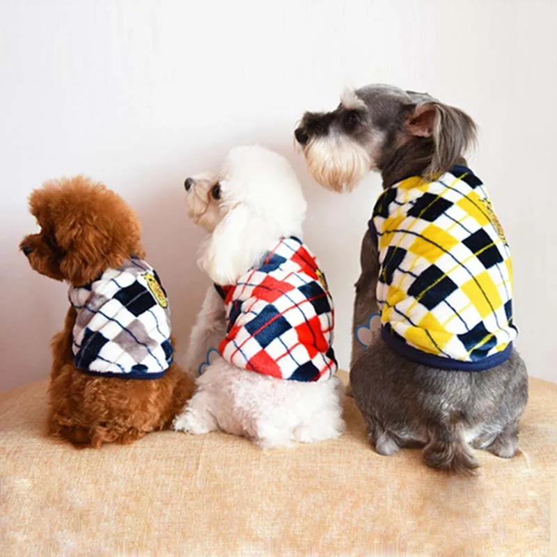 SYDZSW Pet Clothing Dog Puppy Coat Fashion Rhombus Plaid Printed Small Dog Vest Costume Soft Flannel Cat Apparel Lots In Stock3