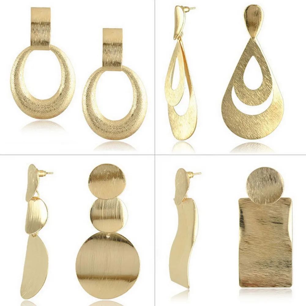 

Gold Geometric Metal Long Stud Pendant Earring Fashion Bohemian Punk Exaggerated Lady Earring Gift For Women Pendientes Jewelry
