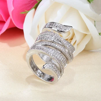 

Kinel Newest Design Ring Silver Color Bohemia Big Rings For Women Centrosymmetric Channel Setting Jewelry 5 Multi-layer CZ Gift