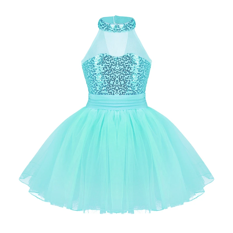 Детское Сетчатое балетное платье-пачка без рукавов с блестками для девочек, детские костюмы для сцены, танцевальные платья сказочной балерины - Цвет: Lake Blue