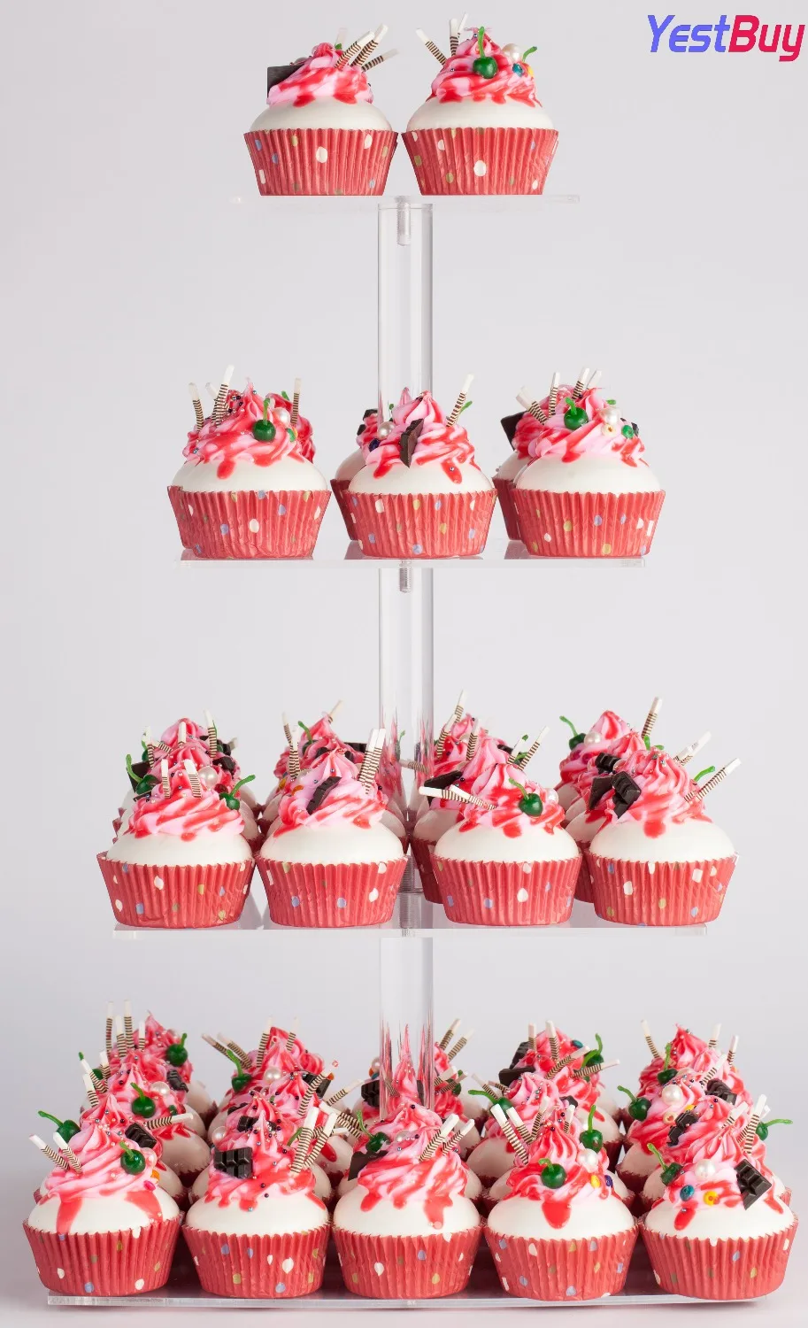 

YestBuy 4 Tier Maypole Square Wedding Party Tree Tower Acrylic Cupcake Display Stand (4 Tier (15 cm gap))(18.7" Inches)