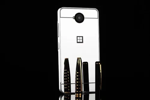 Для Microsoft Lumia 550 чехол Гибридный алюминиевый бампер + зеркальная акриловая задняя