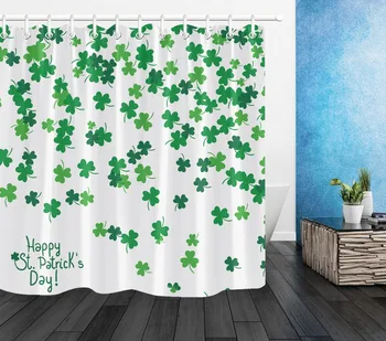 

Green Clover Polyester Shower Curtain White Fabric St. Patrick's Day Bathroom Waterproof Extra Long Bath Curtains Bathtub Decor
