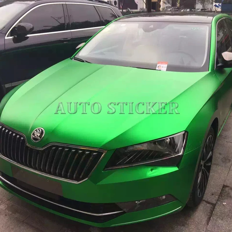 

Apple Green Matte Metallic Chrome Vinyl Car Wrap With Air Bubble Free Satin Green Car Wrap Film Covering 1.52*5/10/15/20m