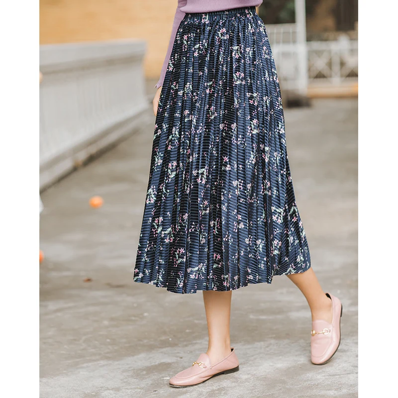 INMAN 2019 Spring Autumn New Arrival Retro Flower Printing A Line Skirt