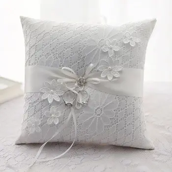 

21X21cm Bowknot Flowers Wedding Ring Pillow Lace embroidery Pillow Cushion Wedding Decorations 1 PC