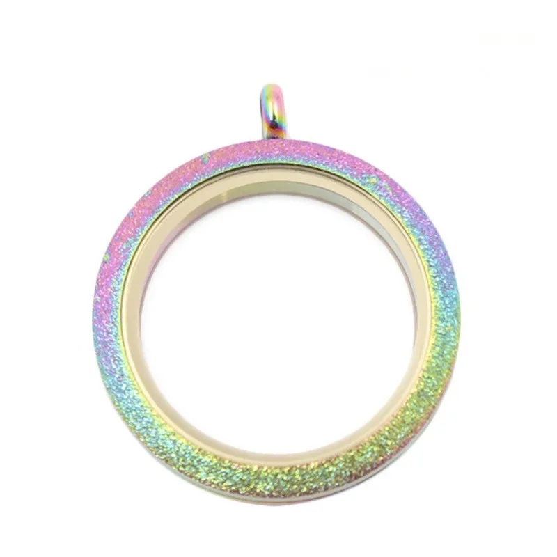 

Stainless Steel Waterproof floating Locket Rainbow Shine living Memory Locket pendant for DIY Necklace