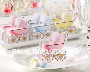 

Free shipping wedding favor --Baby shower--baby stroller favor box in pink and blue color 100PCS/LOT