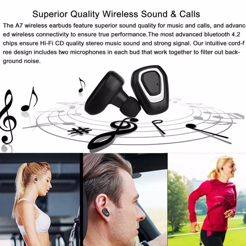 A7 TWS Wireless Bluetooth Headset Stereo Handfree Sports Bluetooth Earphone With Charging Box For iphone Android PK X2T i7i7s (5)