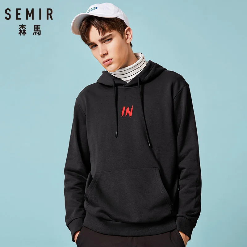 

SEMIR Men Printed Hooded Sweatshirt with Kangaroo Pocket Pullover Hoodie with Elastic Drawstring Hood Ribbing at Cuff and Hem