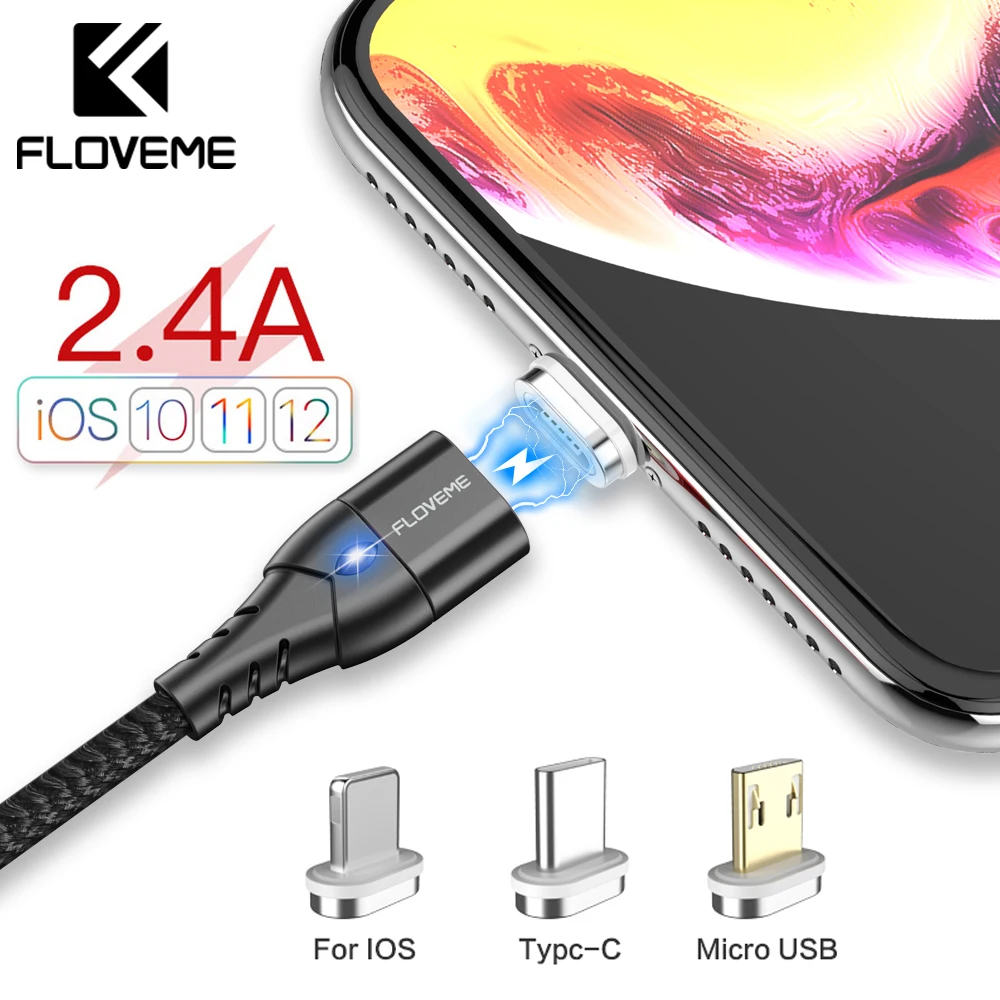 

FLOVEME 3 in 1 Magnetic Cable Micro USB Type C Lighting Cable Phone Fast Charging Charger USB-C/Type-C Cable For iPhone Samsung