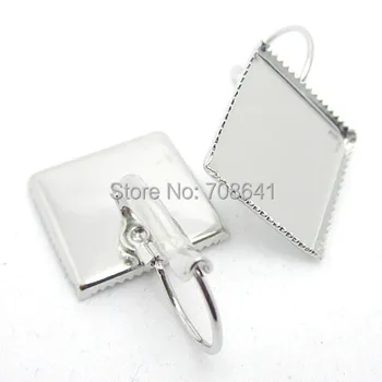 

Blank Clip Hook Earrings Bases Settings with Square Bezel Cameo Cabochons French Ear Wires Findings Settings Silver Plated