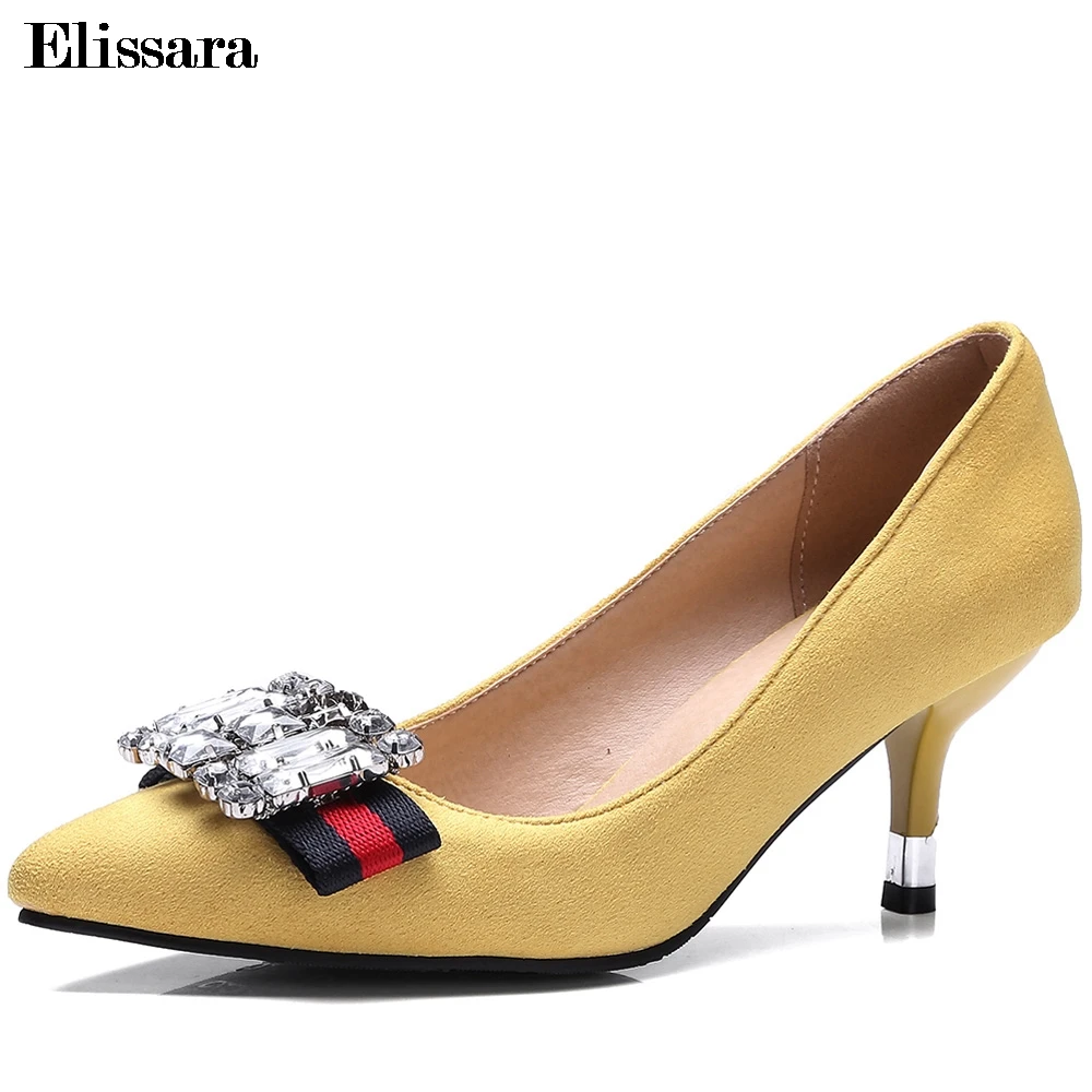 

Women High Heels Pumps Shoes Woman Sweet Glitter Crystal Pointed Toe Slip on Shallow Valentine Shoes Plus Size 33-43 Elissara