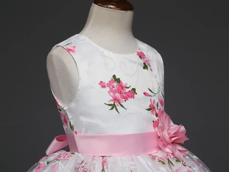 U-SWEAR 2019 Новое поступление детские для девочек в цветочек платья без рукавов с круглым вырезом Флора с цветочным принтом Аппликация бальное