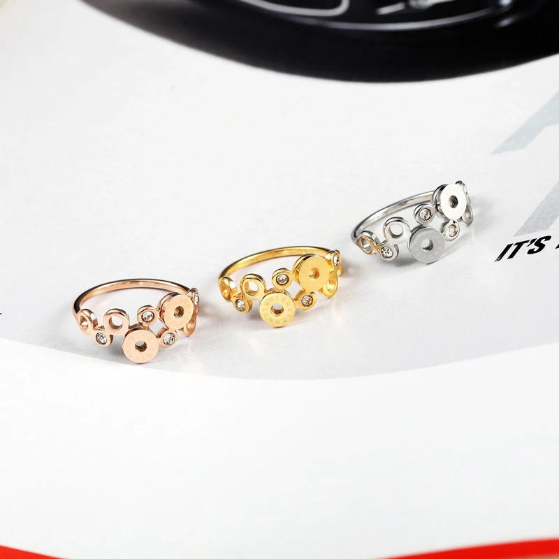 Новое уникальное женское кольцо с 4 маленькими кругами 4 цирконами 2 римскими цифрами серебряное Золотое розовое Золотое обручальное кольцо для женщин