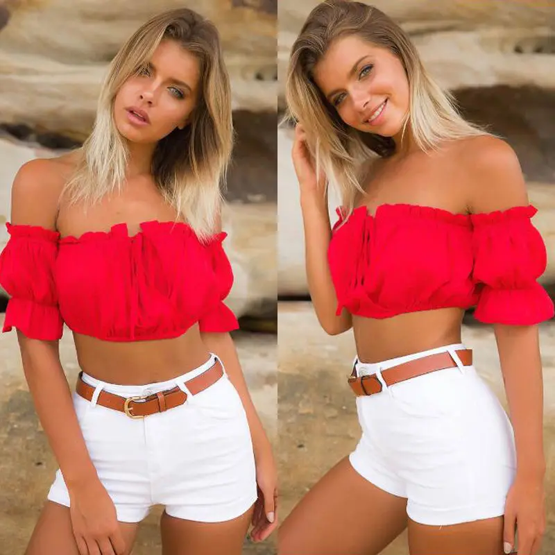 

2018 New Sexy Womens Crop Tops Ladies Off Shoulder Summer Tops Wear Frill Bralet Bandeau Boobtube Tops