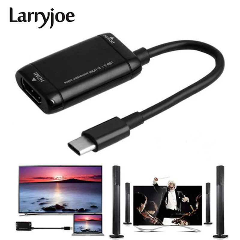 

Larryjoe USB3.1 Type C To HDMI Adapter Cable 1080P Male To Female HDMI Converter for MHL Function Phones