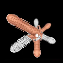 Reusable condoms Sex Toys For Men Ejaculation Delay cockring Vibrator Sleeve Extender Enlarger Penis kondom penis extension game