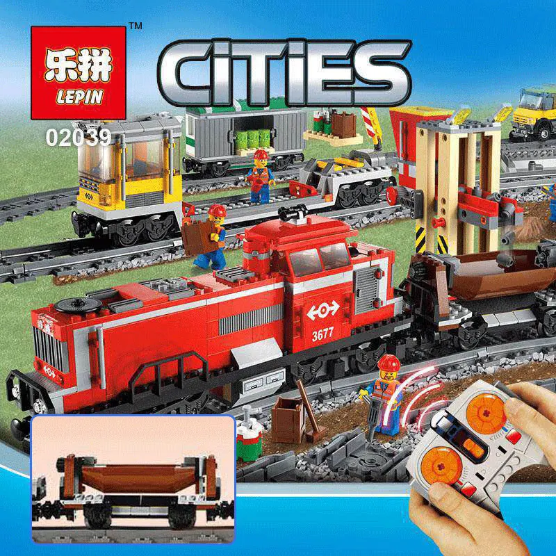 

Lepin 02039 Genuine 898Pcs City Series legoing Red Cargo Train 3677 Building Blocks Bricks Educational Toys As Christmas Gifts