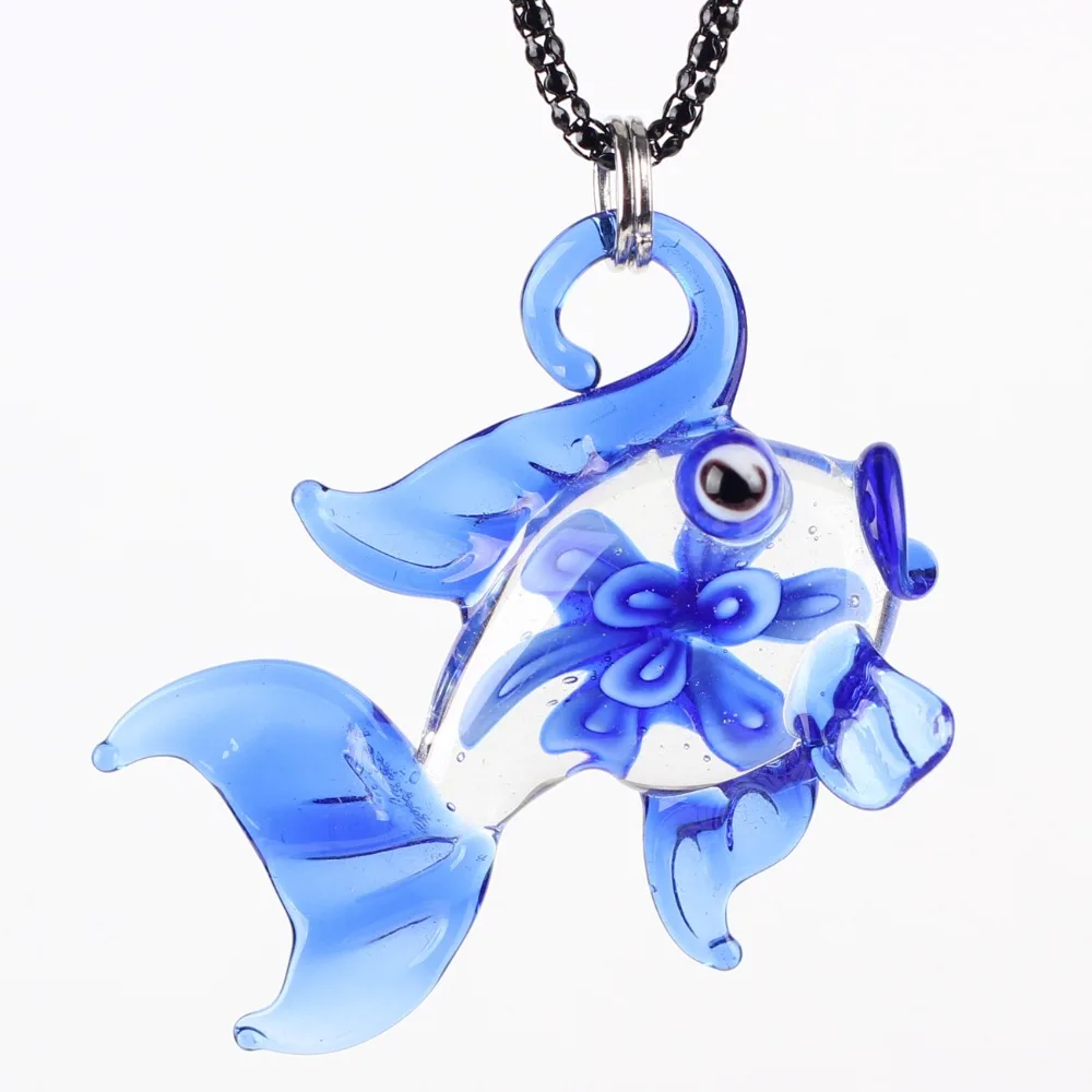 

Bonsny Fish Color Glaze Glass Murano Necklace Glass Long Pendant 2016 Fashion Jewelry For Women Animal Charm Collar Accessories