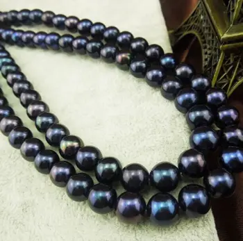 

stunning9-10mm tahitian black blue pearl necklace 18inch 14k/20