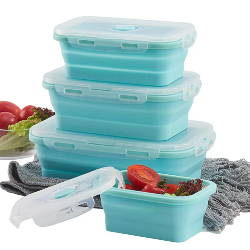 

Foldable Silicone Microwave Lunch Box Portable Refrigerator Storage Box Food Fruit Nut Holding Box