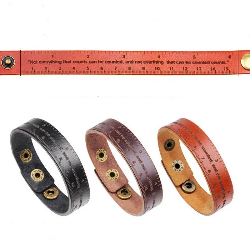 

New Fashion Retro Adjustable Cattlehide Leather Bracelet Charm Multifunction Graduated Scale Bangle Unisex Jewelry Bijoux Amulet