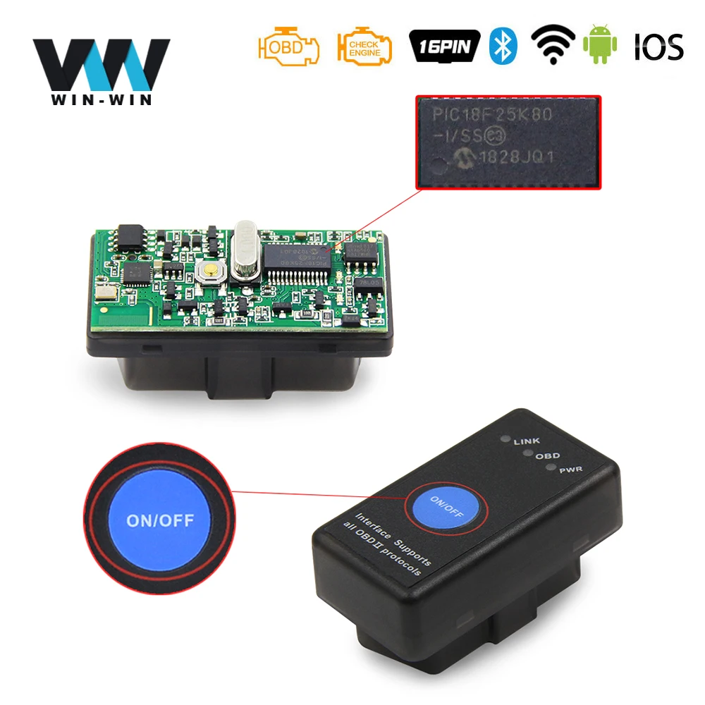 

ELM327 V1.5 PIC18F25K80 obd2 bluetooth wifi For Android/IOS/PC elm 327 wi-fi easydiag obd obd2 car diagnostic scanner automotriz