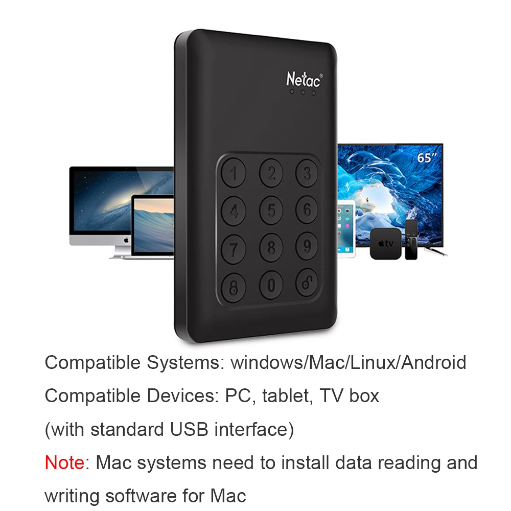 Netac портативный внешний жесткий диск 500 Гб ТБ 2 HDD USB 3 0 Кнопка шифрования для