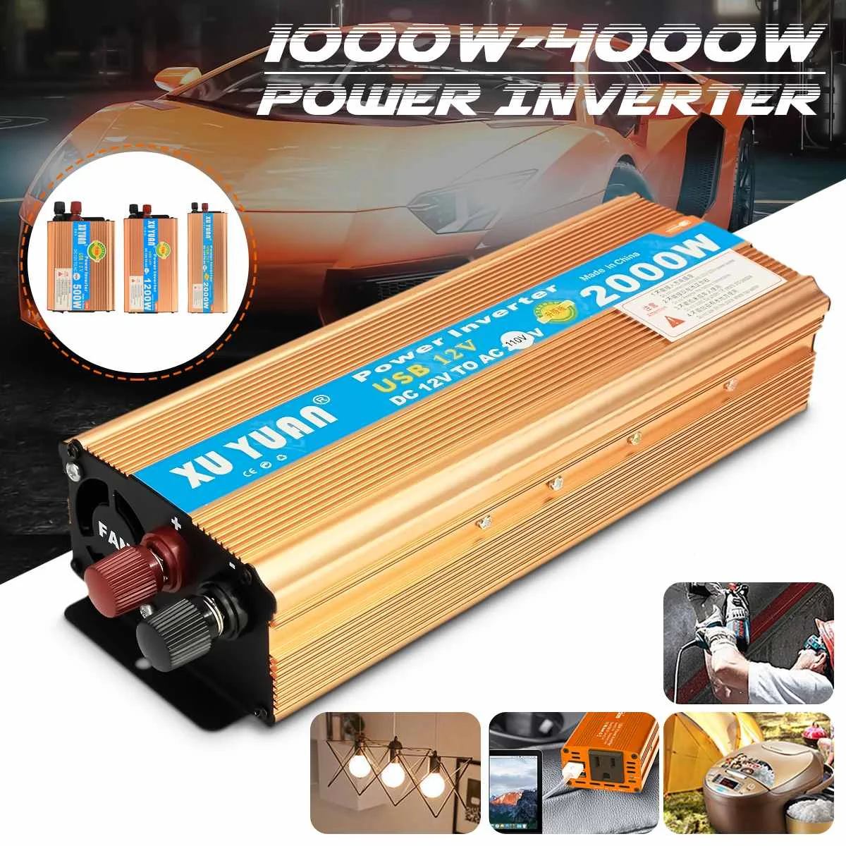 

500W/1200W/2000W Modified Sine Wave Power Inverter DC 12V to AC 110V Car Converter