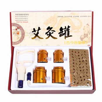 

Gold/silver Cupping and Moxibustion Box Portable Instrument Vacuum Tank 3/4/6 Pcs with Moxa Moxibustion Stick Set