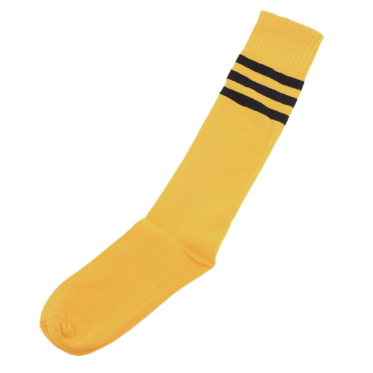 Men Knee High Striped Elastic Soccer Football Socks Orange Black Pair